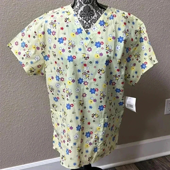 🐝Malibu doc scrub top flowers and bees NWT size L - Picture 1 of 7